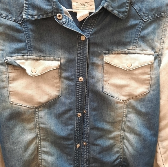 Bill A Bong Womens Denim Long Sleeve Snap Top Western Boho - Picture 5 of 7